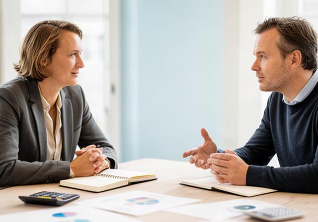 Ondernemer en adviseur bespreken groeicijfers aan tafel in een lichte werkruimte nabij Lochem