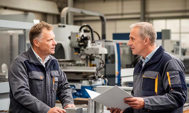 Twee bedrijfsleiders in een metaalbewerkingsbedrijf in de Achterhoek bespreken een overdrachtsplan