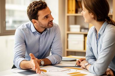 Aiman Hekers bespreekt een strategisch plan in een regionale mkb-werkplaats